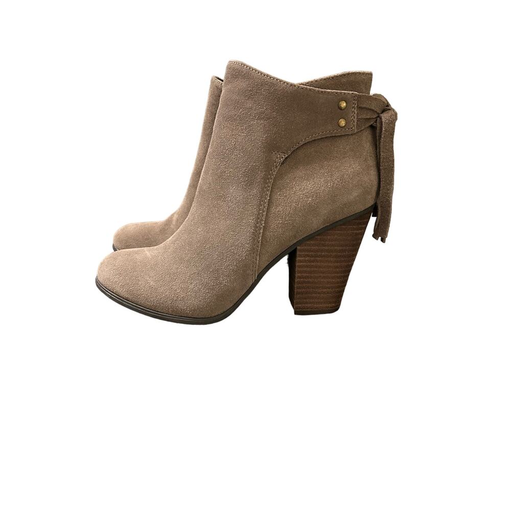 Franco Fortini Lyza brown suede stacked heel booties, Size 8